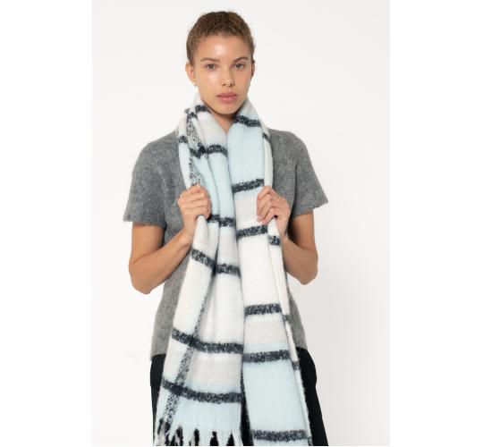 Women's Oversized Plaid Scarves - Sky Blue & Black