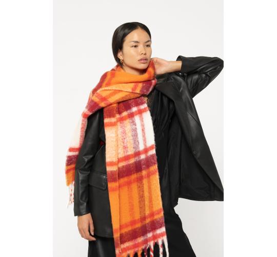 Women's Oversized Plaid Scarves - Orange & Red