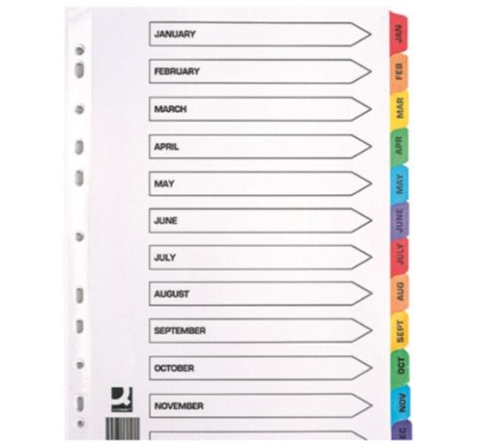 Q connect Monthly Filing Dividers January  -December 