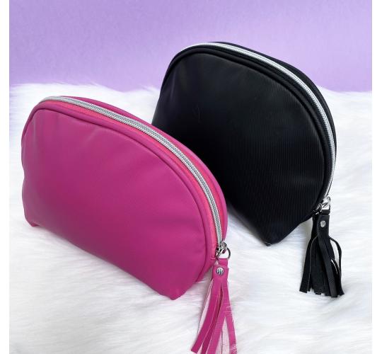 Joblot 250pc Matte Bag with tassel zipper (Cosmetic Makeup Bag, Toiletry Travel Wash Bag, Pencil Case, Pouch) - Hot Pink & Black
