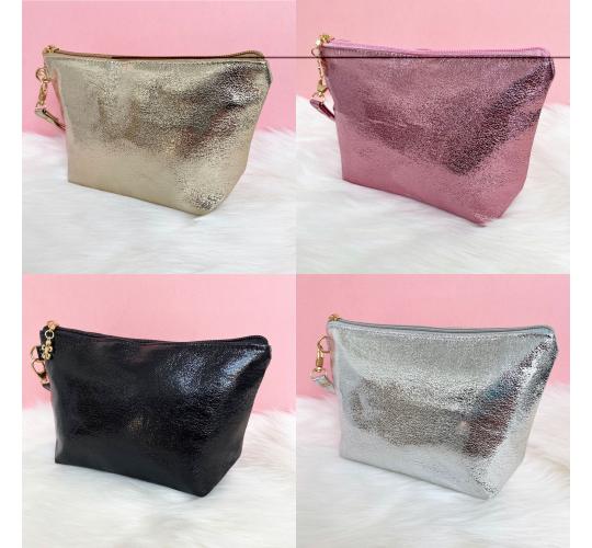 Joblot 460pc Metallic Bags with Handle and Zipper, (Cosmetic Makeup Bag, Toiletry Travel Wash Bag, Pencil Case, Pouch) - Gold, Silver, Pink & Black