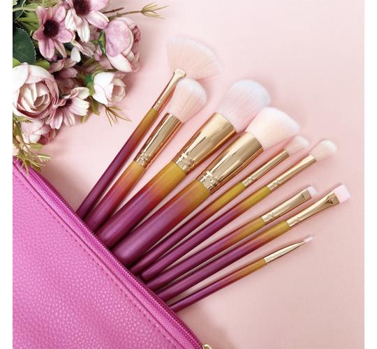 Joblot 175pc Ombre Handle Makeup Brush Set with Pink Pouch (9 brushes per set)