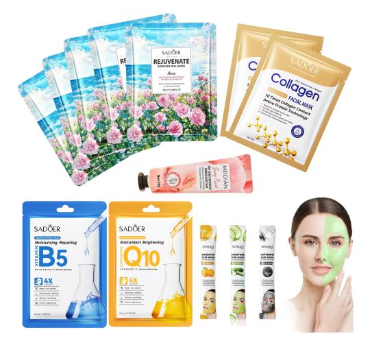 Mixed 50pcs-Rejuvenating Moisturising Spa Facial Mask Bundle Plus Free Hand Cream Set-Random|GCMK-Set 6-50pcs Mixed|UK SELLER