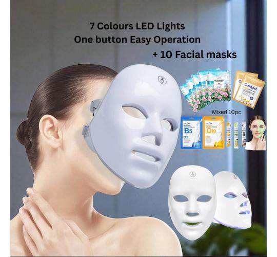 10 Sets-DermaLight Pro Rejuvenation LED Phototherapy Mask +10PC Facial Masks (Random)|GCBT006MK10-10 sets|UK SELLER