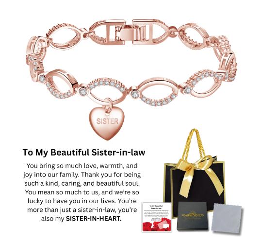10 Sets-Infinity Bracelet for Sister-In-Law Rose Gold with Message Card Gift Bag|GSVB061-Rosegold-SISTER IN LAW-MSG Giftbag-10 Sets|UK SELLER