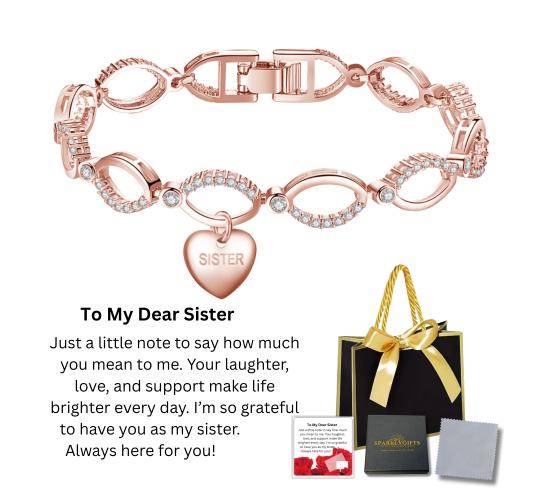 10 Sets-Infinity Bracelet for Sister Rose Gold with Message Card Gift Bag|GSVB061-Rosegold-SISTER-MSG Giftbag-10 Sets|UK SELLER