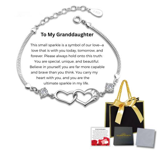 10 Sets-Bracelet for Granddaughter Linked Heart Bracelet with Message Card Gift Bag|GCJ244-GrandDaughterMSG+GiftBag-10 Sets|UK SELLER