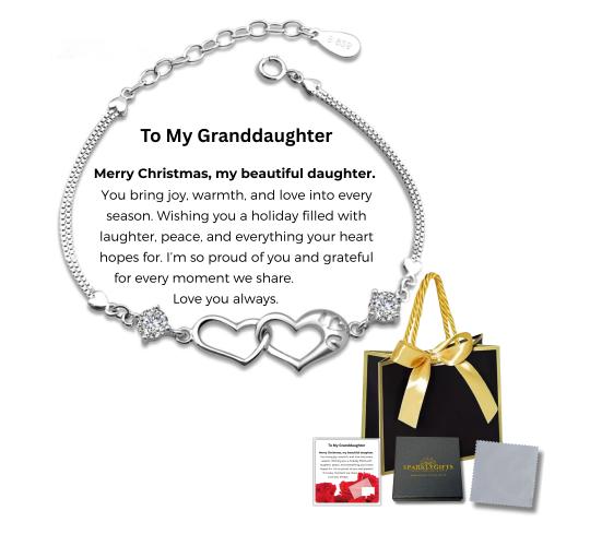 10 Sets-Bracelet for Granddaughter Linked Heart Bracelet with Christmas Message Card Gift Bag|GCJ244-GrandDaughterMSG-Christmas+GiftBag-10 Sets|UK SEL
