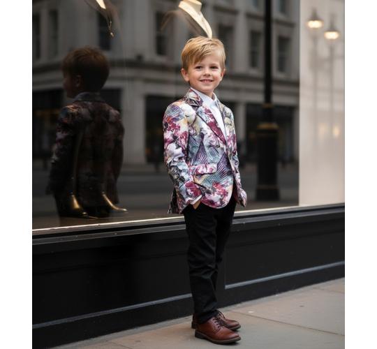 Boys Floral Blazer Slim Fit Tuxedo Jacket Formal Wedding Party Suit Kids 4–12 Y