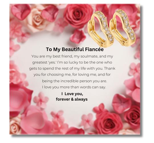 10 Sets-Sparkle Heart Earrings in Gold With Message Card For Fiancee Valentine’s Day Gift Set|GCJ386-Love-fiancee-valentine-10 sets|UK SELLER