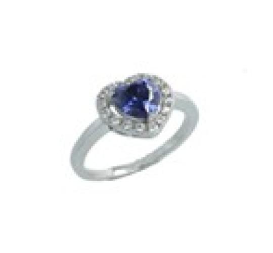 Heart Imitation Rhodium Plated & Blue CZ ring
