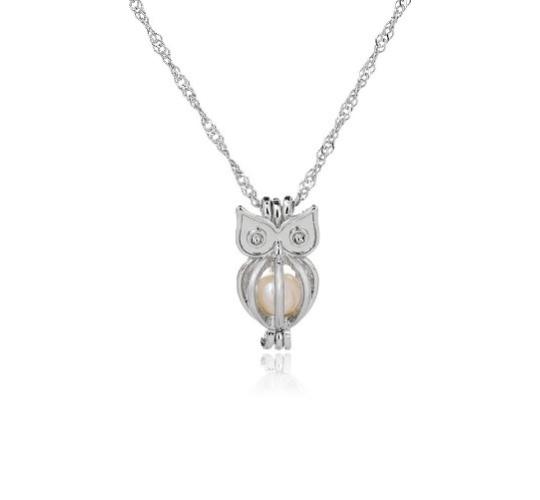 Owl & Dolphin pendants containing Freshwater pearl, Silver plated