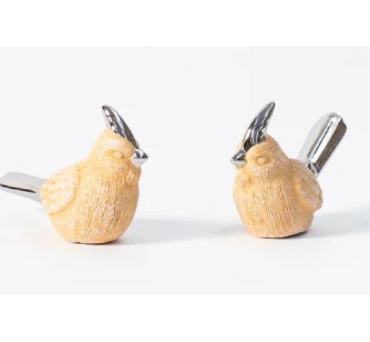 Ornamental Ceramic Birds with Silver Gilt Tails 