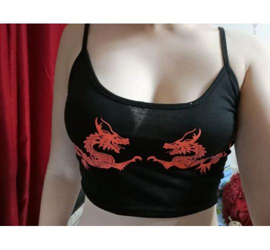 Women's Red Dragon Cami Crop Top, Black