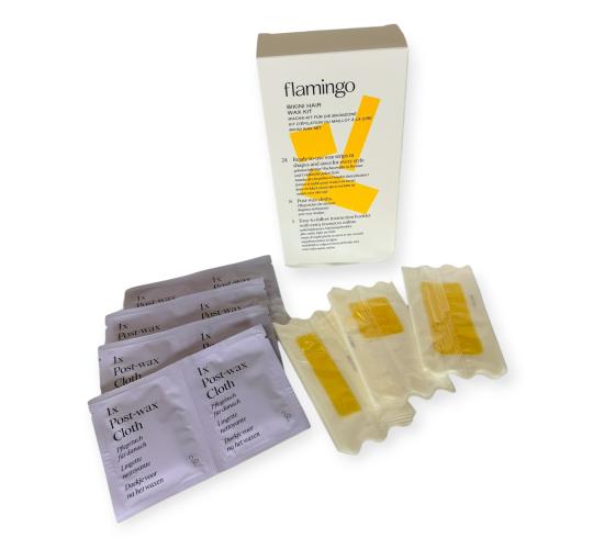 Flamingo Bikini Hair Wax Kit 24 Strips + 8 Post Wax Cloths Sensitive Skin