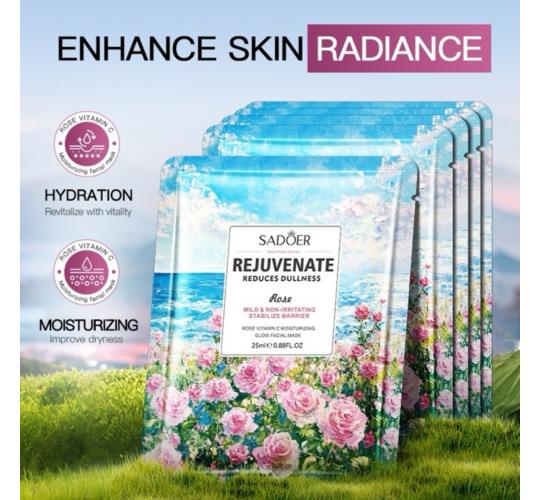 50pcs-SADOER Deep Soothing Balancing & Hydrating Rose Facial Masks|GCMK002-Rose Mask-50pcs|UK SELLER