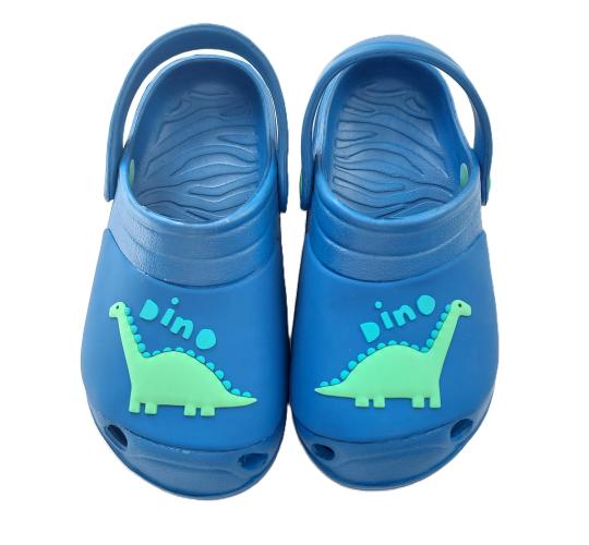 CHILDREN'S CLOGS - BLUE WITH GREEN DINO, 5 SIZES, 50 UNITS PER JOB LOT