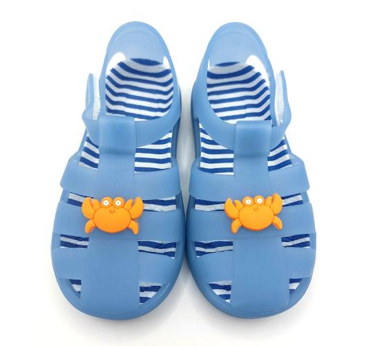 CHILDREN'S JELLY SHOES - BLUE WITH CRAB DETAIL, 5 SIZES, 50 UNITS PER JOB LOT
