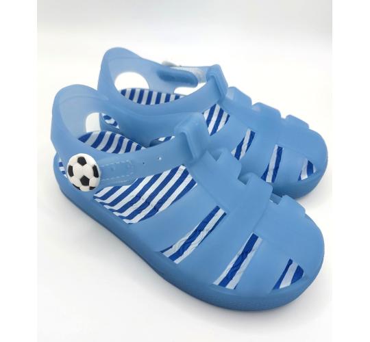 CHILDREN'S JELLIES - LIGHT BLUE WITH FOOTBALL DETAIL, 5 SIZES, 50 UNITS PER JOB LOT