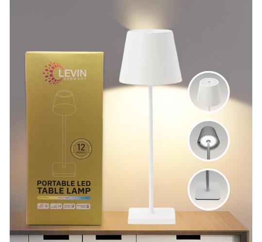 20 x Levin Rechargeable Portable LED Table Lamp – White Finish – Touch Control, 3 Colour Modes, Dimmable, 4000mAh Battery – Ideal for Hospitalit