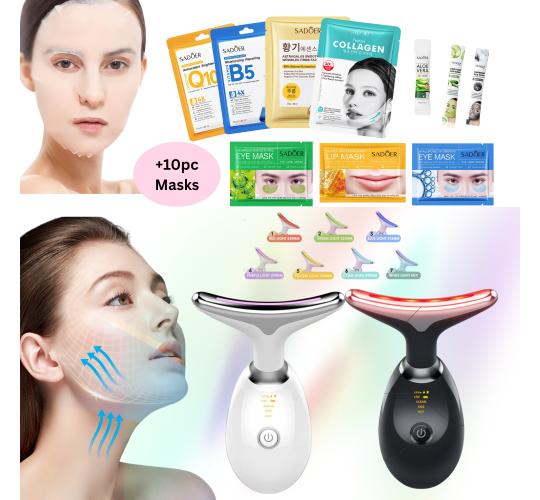 10 Sets-Face & Neck Lifting Massager Plus 10PC Mixed Facial Masks–Tighten, Tone & Rejuvenate at Home-Random Colour|GCBT004Mk10-Black/White-10 Sets-R