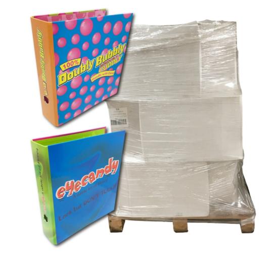 Pallet of 260 Blueprint Mixed A4 Ring Binders - Doubly Bubbly & Eyecandy