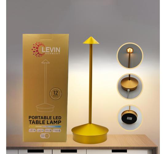 15xLevin Cordless LED Table Lamp Gold–Rechargeable, Touch Control, Dimmable, 3 Colour Modes–Ideal for Hospitality & Home Retail