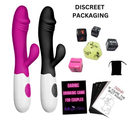 10 Sets- 7pcs Couples Foreplay Set - Rabbit Vibrator, Daring Drinking Card Game and Adult Sex Dice-Random Colour|GCAPSET056-10 Sets-Random|UK SELLER