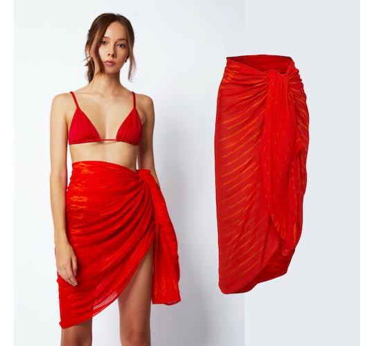 22 Designer Bamboo Sarongs | Hand-Drawn Abstract Print | Red Fuchsia & Orange