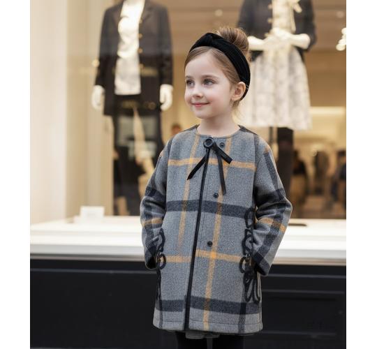 Toddler Girls Plaid Wool Blend Coat Baby Doll Bow spring Jacket Age 2–4