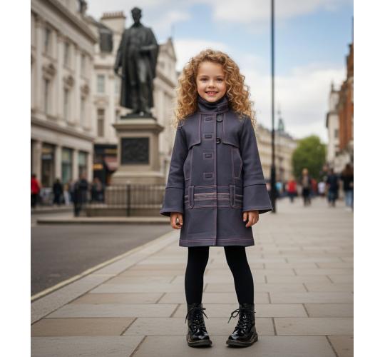 Girls Double Breasted Trench Coat High Neck Vintage Jacket Spring Fall Coat Ages 3-10Y