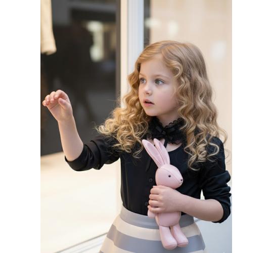 Vintage Girls Lace Collar Blouse Black Cotton Victorian Shirt Elegant Toddler Top Ages 3-5Y