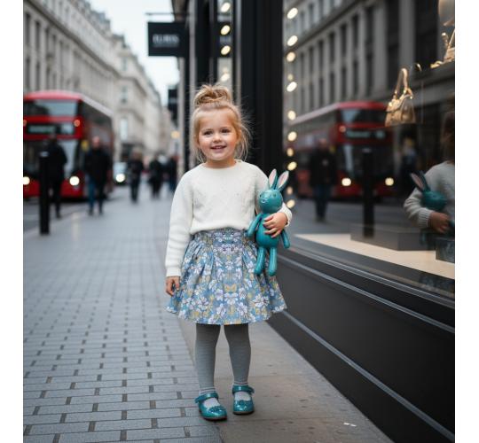 Girls Blue Floral Skirt Cotton Summer Skirt Kids Twirl High Waist Age 3-5Y