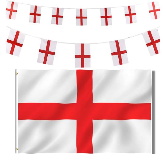 24x England Flag & 6M Bunting Set | Wholesale Job Lot | St George’s Day Football Party Decorations