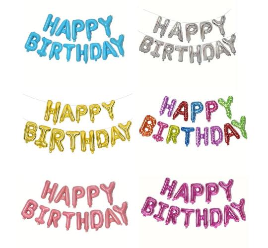 JOBLOT 300pcs Happy Birthday Foil Balloon Banner Bunting Self Inflating Letters Mixed Colours Wholesale
