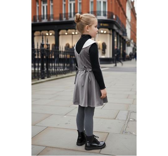 Grey Velvet Sleeveless Dress Wool Blend Sporty Style Spring Age 3-10Y