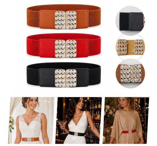 100x Elasticated Belts with Diamante Buckles – 60mm Wide – Mixed Sizes & Colours – Fashion Accessories Bulk Lot
