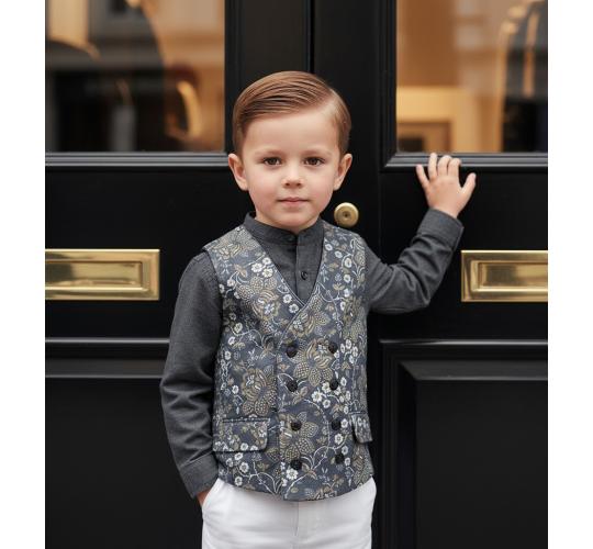 Vintage Floral Boys' Waistcoat spring Casual Green Flower Toddler Vest 2-7Y