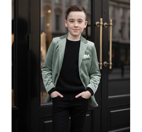 Boys' Green Matte Velvet Blazer casual jacket - Soft, Stylish & Comfortable, Ages 6-12 Years