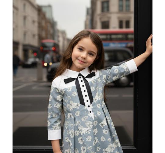 Vintage Floral Girls Dress Peter Pan Collar Jacquard Flower Girl Toddler Party Dress 3-7Y
