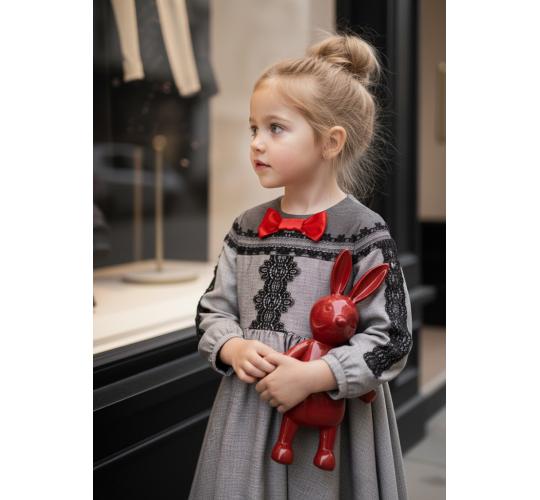 Vintage Girls Lace Party Dress Grey Princess Flower Girl Dress Ages 3-10Y