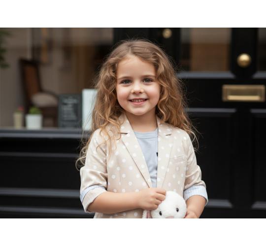 Girls Polka Dot Blazer Cream Cotton Jacket Vintage Kids Spring Summer Coat Ages 6-12Y