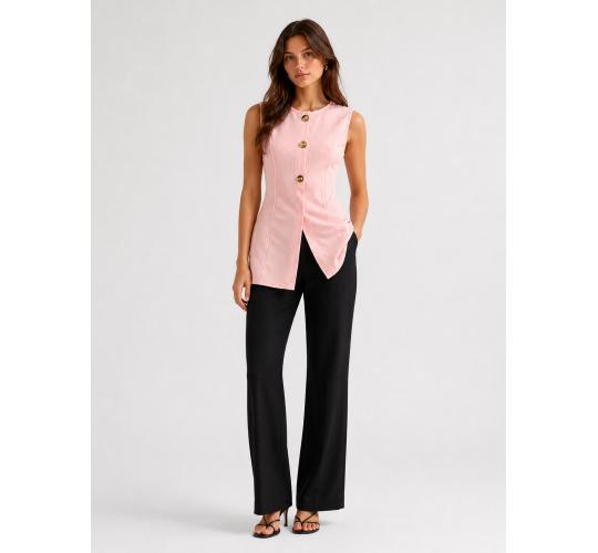 Pink Button Textured Waistcoat – Pastel Pink SIZE 8-20