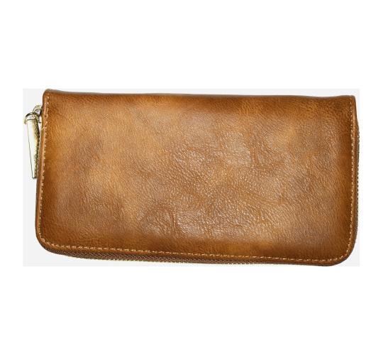 60pcs Tan color Soft Pu Zip Around Long Purse with Inner multi Pockets for Notes Coins