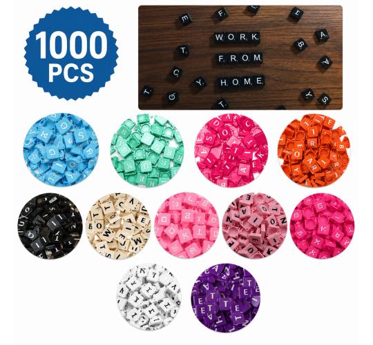 1000x Letter & Number Tiles 19mm Plastic Mixed Colours Craft Game Pieces Job Lot