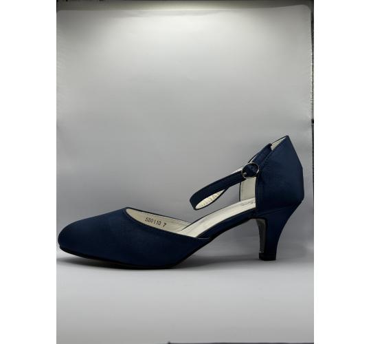 Women's Navy Blue Satin Ankle Strap Mid Heel Court Shoes – Wholesale Clearance Lot – 45 Pairs – RRP £1,300