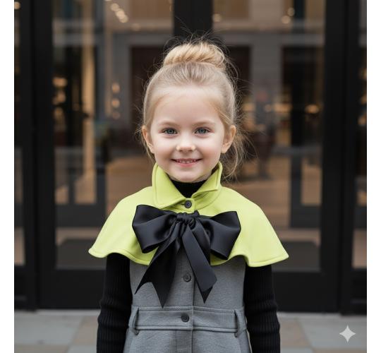 Girls spring Cape Vintage Knit Party Dress Apple Green Bow Outfit Age 9-12Y