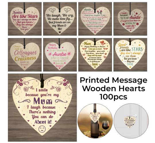 100pc Wooden Hanging Heart Plaque 10cm Gift Tags for Friends Family Colleagues JOBLOT