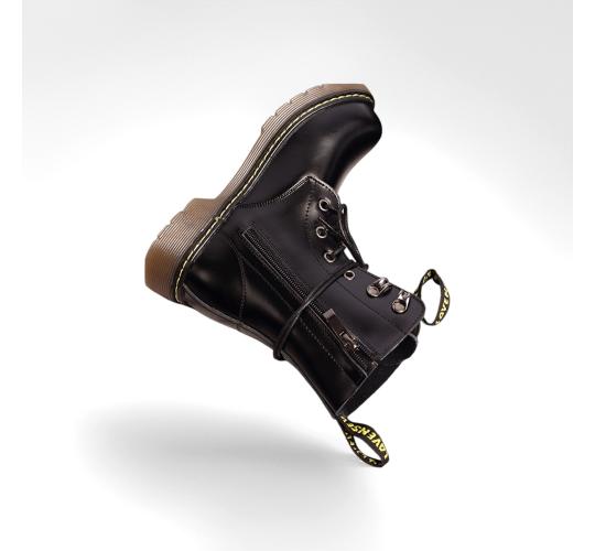 REAL LEATHER Kids Black Matte Leather Boots great gift high quality Premium Cowhide shoes