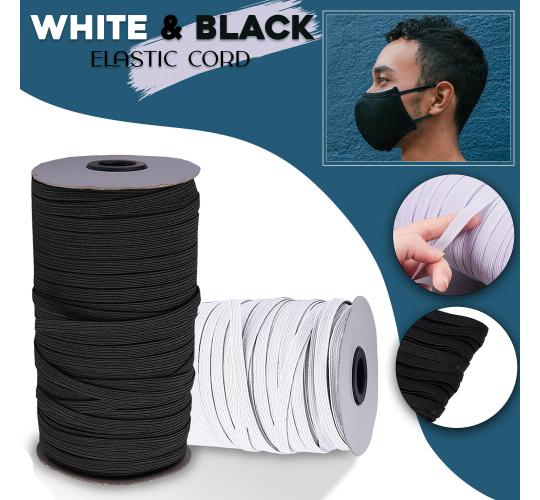 100 Rolls 5mm Flat Elastic Cord Band 25m Braided Stretch Black White Sewing Job Lot
